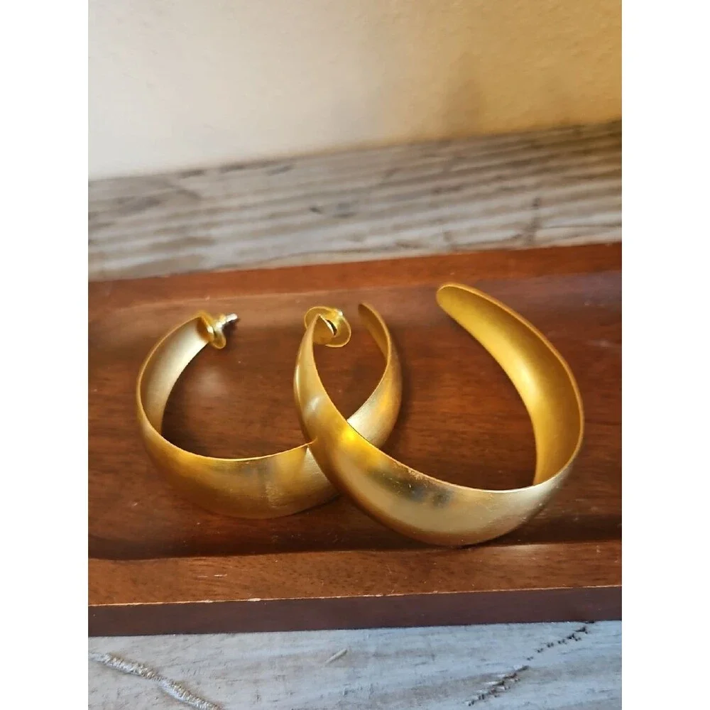 Matte Gold-Tone Wide Hoop Earrings